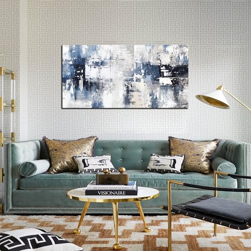 Prepeyssee White and Blue Abstract Canvas Wall Art for Living Room Bedroom Home Office Large Modern Grey Abstract Canvas Prints Picture Ready to Hang Size 20x40 - color: white, size: 20"L x 40"W
