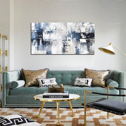 Prepeyssee White and Blue Abstract Canvas Wall Art for Living Room Bedroom Home Office Large Modern Grey Abstract Canvas Prints Picture Ready to Hang Size 20x40 - color: white, size: 20"L x 40"W