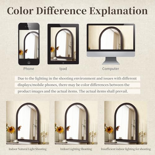 Arched Bathroom Mirror 24x36 Inch, Dark Wood Grain Finish Mirrors for Wall - color: Dark Brown, size: 36"L x 24"W
