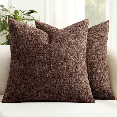 MIULEE Fall Couch Pillow Covers Textured Chenille 18x18 Beaver Fur - color: Beaver Fur, size: 18" x 18" (Pack of 2)