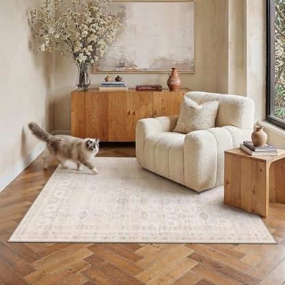 3x5 Apricot Area Rug Neutral Distressed Carpet - color: Accent | Beige Multi, size: 3' x 5' (Rectangular)
