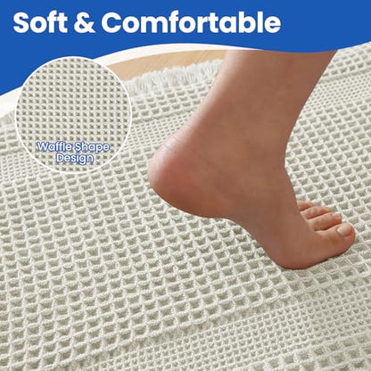 Waffle Bathroom Rugs Non Slip Bath Mat Hallway Bedroom Beige White - color: Beige White, size: 24" x 36"