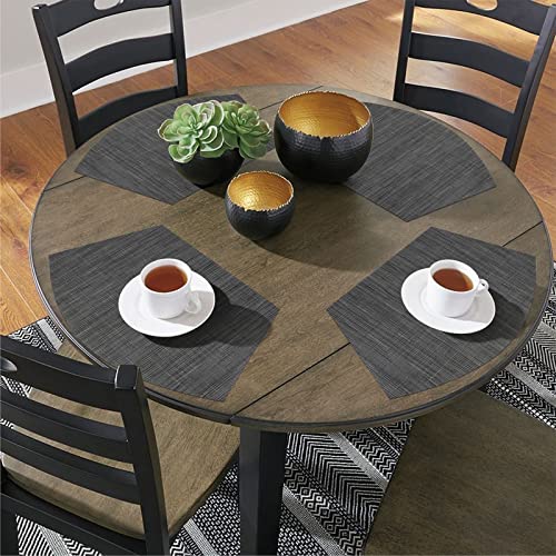 SHACOS Small Round Table Placemats Set of 5 Woven Vinyl Wedge Placemats with Centerpiece Round Table Mats Heat Resistant Wipe Clean (5, Black Gray) - color: Black Gray