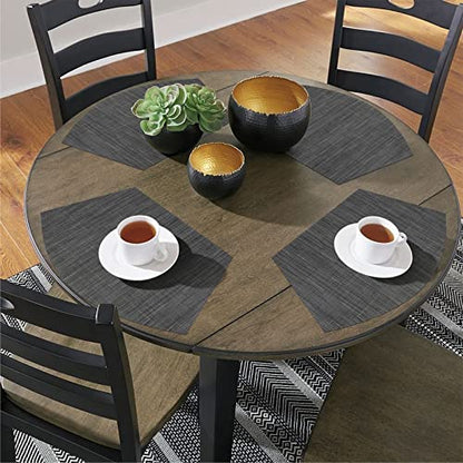 SHACOS Small Round Table Placemats Set of 5 Woven Vinyl Wedge Placemats with Centerpiece Round Table Mats Heat Resistant Wipe Clean (5, Black Gray) - color: Black Gray