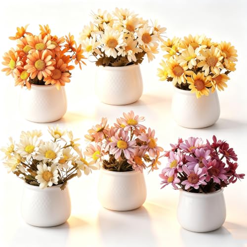 6PCS Artificial Daisy Fall Flower Arrangements with Large Ceramic Pots - color: Fall Multicolor-sunflower