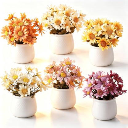 6PCS Artificial Daisy Fall Flower Arrangements with Large Ceramic Pots - color: Fall Multicolor-sunflower