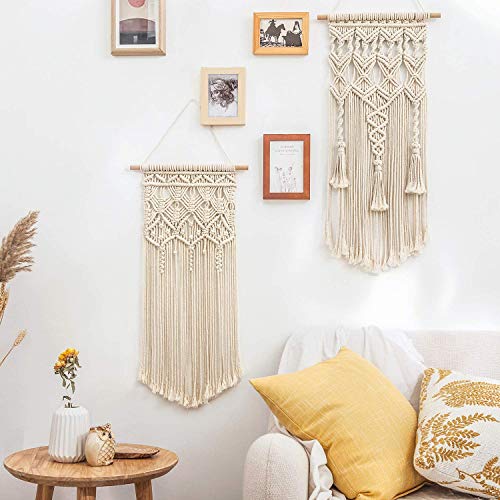 Mkono 2 Pcs Macrame Wall Hanging, Boho Woven Chic Tapestry Decor, Ivory - size: Medium