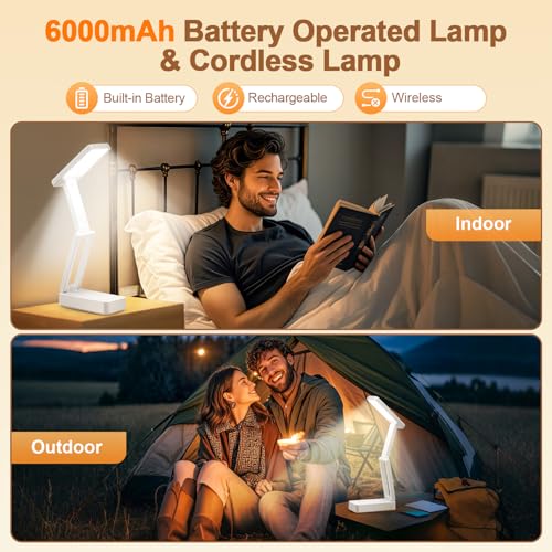 Rechargeable Lamps Cordless Lamps,6000mAh Battery Powered Lamp,3 Colors+Dimmable Desk Light,Rechargeable Table Lamp with USB Charging Port+45min-Timer,Wireless & Portable Light,Battery Operated Lights - color: 6000mAh