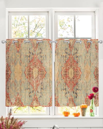 Geometric Boho Sheer Curtains 54 Inch Length 2 Panels Set, Grommet Kitchen Curtains Sheer Window Curtain for Living Room Bedroom Privacy Drapes Rustic Bohemian Floral Tribal Orange 84x54in - size: 42"W x 54"L (Pack of 1)