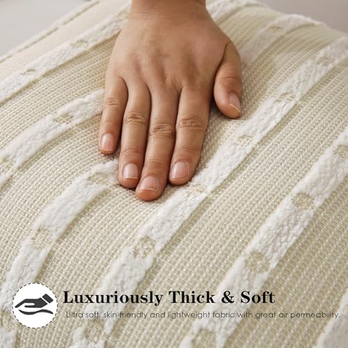 Boho Tufted Chenille Throw Pillow Covers 24x24 Inch Set of 2, Beige - color: Neutral Beige, size: 24" x 24" (Pack of 2)