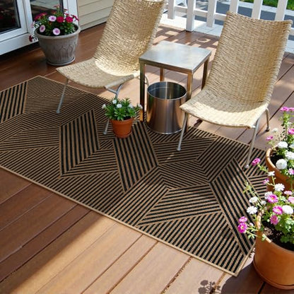 Lahome Modern Geometric Runner Rug, 2x6 Washable Rug Runners for Hallway - color: Black/Nature Geometric-2, size: 2' x 6' (Runner)