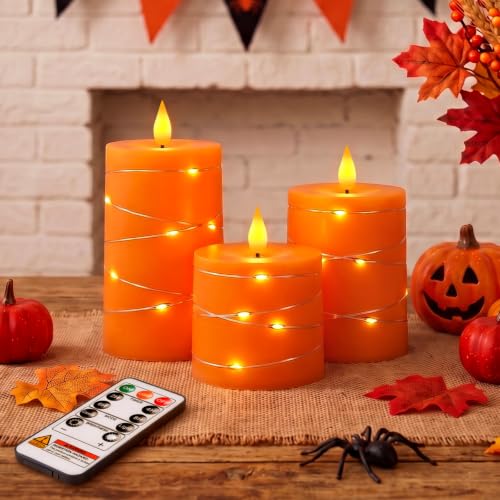 Raycare Orange Battery Operated Flameless Pillar Candle with Remote Timer - color: 3pcs-Orange