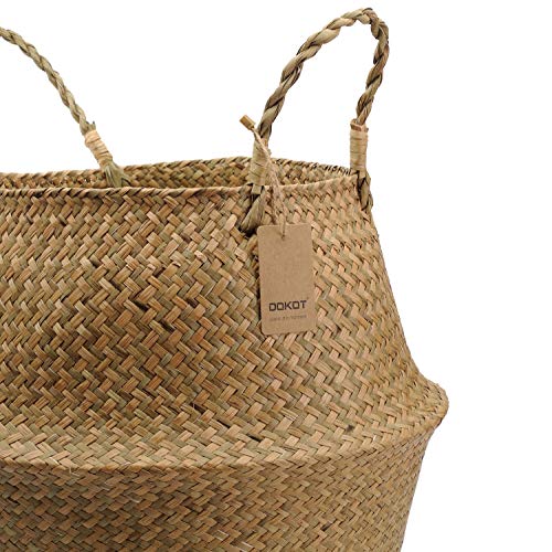 DOKOT Seagrass Plant Basket with Handles, Round Storage Wicker Basket (10.6inch Diameter x 12.5inch Height, Natural) - size: XL (10.6" D x 12.5" H )