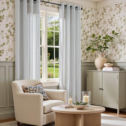 Vangao Linen Striped Curtains for Living Room Bedroom Farmhouse - color: Boxter Striped| Blue on Beige, size: 50"W x 63"L (Pack of 2)