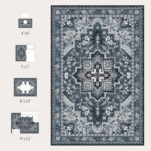 Rugflix 6x9 Area Rugs for Living Room, Washable Dark Navy Blue Large Rug - color: Dark Navy Blue, size: 6' x 9' (Rectangular)