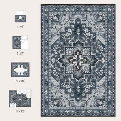 Rugflix 6x9 Area Rugs for Living Room, Washable Dark Navy Blue Large Rug - color: Dark Navy Blue, size: 6' x 9' (Rectangular)