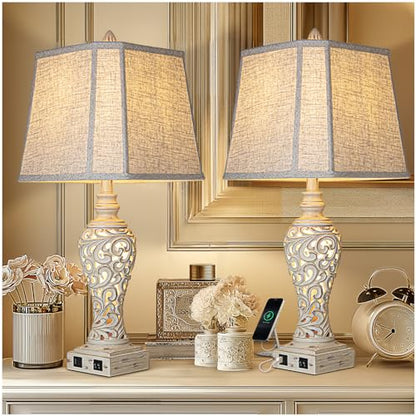 LuxSight Collection 28.5" Table Lamps Set of 2 with Nightlight for Bedroom - color: Cream-Set of 2, size: 28.5 inch