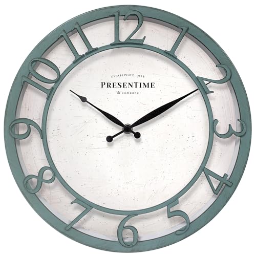 Presentime 13" Farmhouse Series Wall Clock - color: Aged Teal Finish, size: 13 inch
