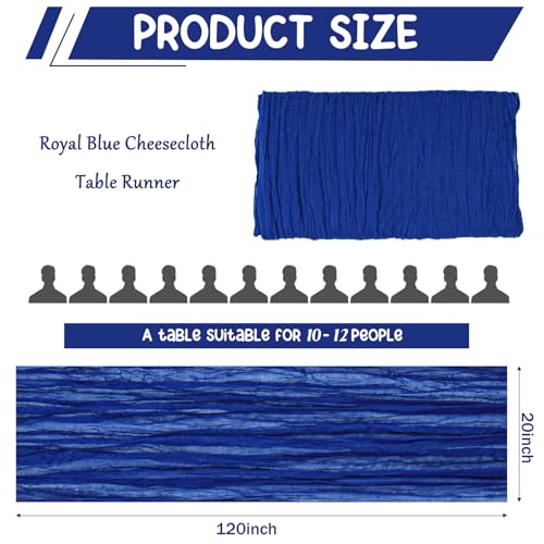 2 Pack 120 Inch Royal Blue Cheesecloth Table Runner Boho Rustic Gauze Sheer Romantic 10 FT Long Cheese Cloth Table Runner for Bridal Baby Shower Wedding Party Birthday Holiday Home Easter Decor - color: Royal Blue