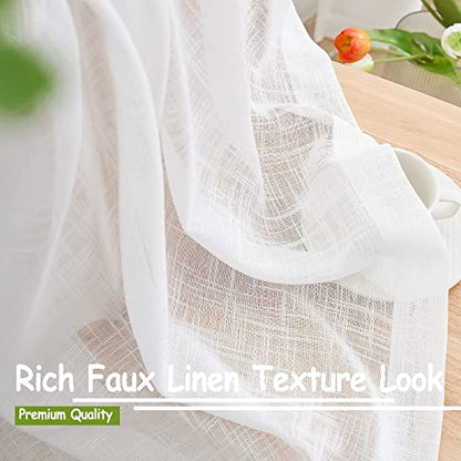 White Semi Sheer Curtains for Bedroom Living Room Linen Textured 52x63 2pcs - color: White - Grommet Top, size: 52"W x 63"L (Pack of 2)