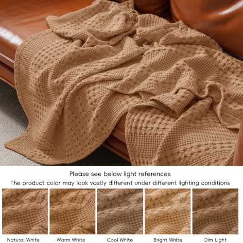 PHF Lightweight 100% Cotton Waffle Throw Blanket for Couch, Clay - color: 08 Clay, size: Throw(50"x60")