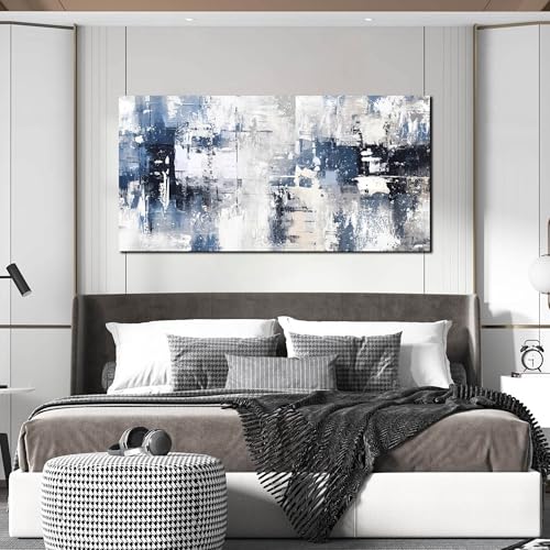 Prepeyssee White and Blue Abstract Canvas Wall Art for Living Room Bedroom Home Office Large Modern Grey Abstract Canvas Prints Picture Ready to Hang Size 24x48 - color: white, size: 24"L x 48"W