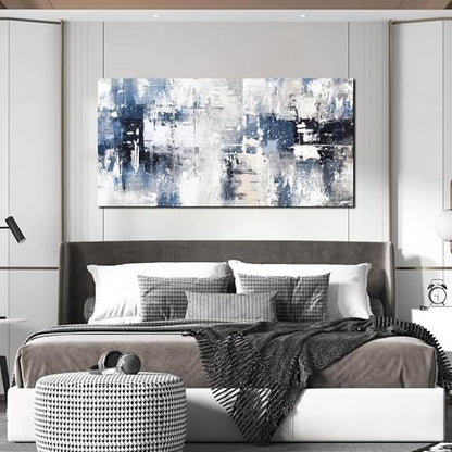 Prepeyssee White and Blue Abstract Canvas Wall Art for Living Room Bedroom Home Office Large Modern Grey Abstract Canvas Prints Picture Ready to Hang Size 24x48 - color: white, size: 24"L x 48"W