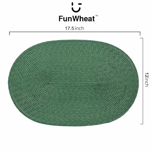 FunWheat Oval Braided Placemats Set of 4 Table Mats for Dining Tables Washable Heat Resistant Place Mats for Indoor Outdoor Use 12 x17.5 Inch(Oval Black Green, 4pcs) - color: Black Green, size: 4pcs