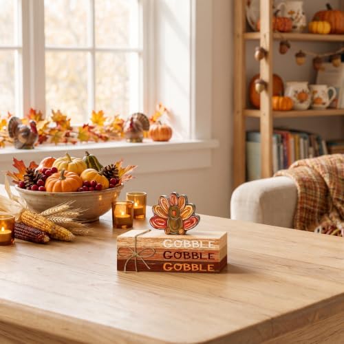 Smile Thanksgiving Wooden Decor Indoor Turkey Gobble Faux Books Bundle - style: Turkey