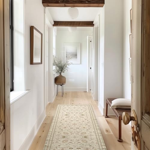 EverGrace Hallyway Area Runner Rugs 2x6, Boho Floral Faux Wool Indoor Outdoor Rugs, Washable Rugs for Bedroom Bathroom Living Room Kitchen, Low Pile Floor Mat Carpet for Home Decor, Natural Beige - color: Natural Beige Multi, size: 2'x6'