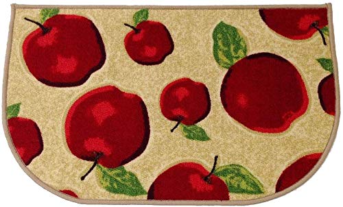 Half Round Skid Resistant Kitchen Mat Latex Backing Red Apple Area Rugs Machine Washable Half Cricle Doormat Bathroom Foot Pads Slice (1'6x2'6)