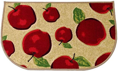 Half Round Skid Resistant Kitchen Mat Latex Backing Red Apple Area Rugs Machine Washable Half Cricle Doormat Bathroom Foot Pads Slice (1'6x2'6)