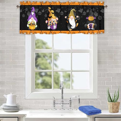 Halloween Black Spooky Gnome kitchen valances for windows 42x12 Inch - color: Halloween-lst-wsj506, size: 42"W x 12"L (Pack of 1)