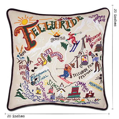 Catstudio Ski Telluride Hand Embroidered Pillow, Decorative Throw Pillow - color: Ski Telluride