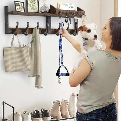 Evermagin 29" Coat Rack Wall Mount with Shelf for Entryway, Rustic Brown - color: Rustic Brown, size: 29 inch