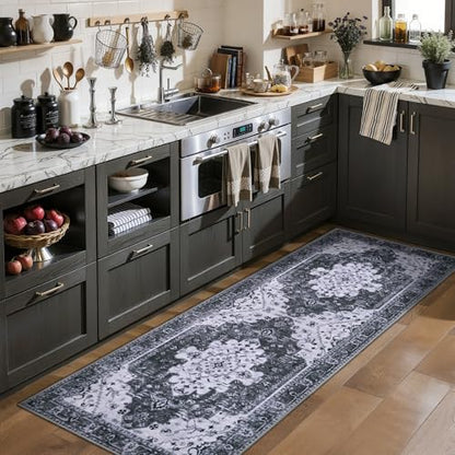 Ciicool 2x6ft Runner Rug,Small Throw Runners for Hallway Kitchen Entryway - color: Grey/Black, size: 2' x 6' (Runner)