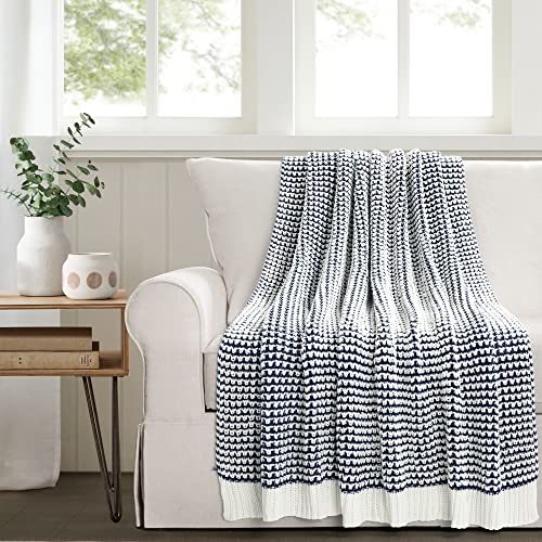Lush Decor Chic and Soft Knitted Throw Blanket Single 50" W x 60" L Navy - Navy Throw Blankets for Bed - Couch Blanket - Soft Blankets - color: Navy