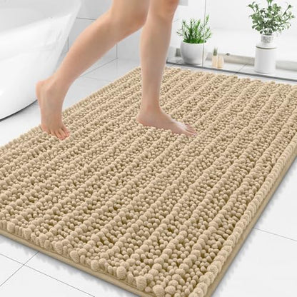 Smiry Bathroom Rugs 59X35, Extra Soft Rubber Backing Chenille Bath Mats - color: Beige, size: 59'' X 35''