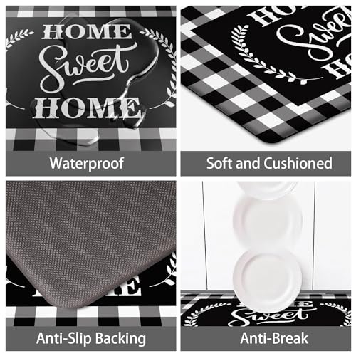 MAYHMYO Black White Checkered Kitchen Mats for Floor,Anti Fatigue Cushioned - color: Motto