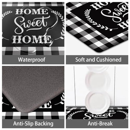 MAYHMYO Black White Checkered Kitchen Mats for Floor,Anti Fatigue Cushioned - color: Motto