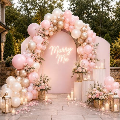 Pink and Gold Balloons, 12 Inch Pastel Light Pink and Pearl Sand White Latex Balloon with Metallic Champagne Gold Beige Balloon for Boho Princess Women Birthday Baby Bridal Shower Wedding Engagement - color: Baby Pink White Gold