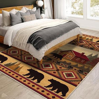 Cabin Bear Rug 3x5 for Bedroom Living Room Rustic Lodge Bear Area Rug - color: Cabin, size: 3' x 5' (Rectangular)