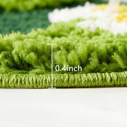 Cute Green Floral Large Bathroom Rugs Bath Mat 3ft Non Slip Washable, Modern Chic Boho Aesthetic Trendy Funky Microfiber Shaggy Tufted Grass Rugs for Bedroom Dorm Nursery Bathroom Kitchen - size: Irregular-3ft