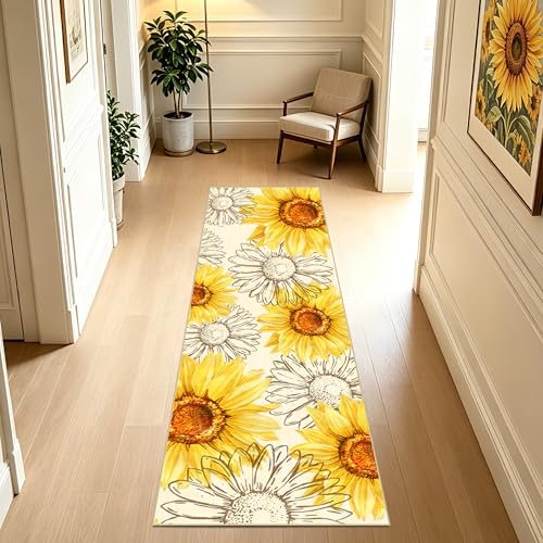 AooHHooA Sunflower Runner Rug 2x6 Non-Slip Washable Yellow - color: Sunflower-1, size: 2' x 6' (Runner)