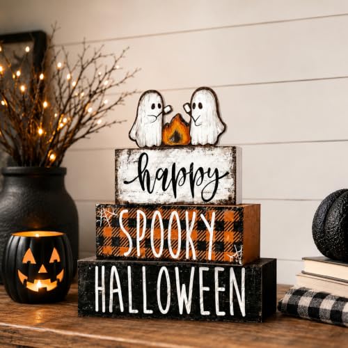 4Pcs Halloween Table Decoration Happy Halloween Wooden Ghost Sign - style: Campfire Ghost