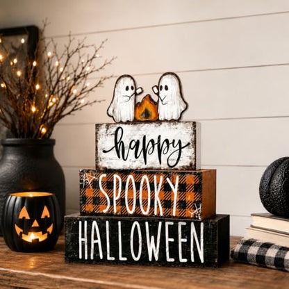 4Pcs Halloween Table Decoration Happy Halloween Wooden Ghost Sign - style: Campfire Ghost