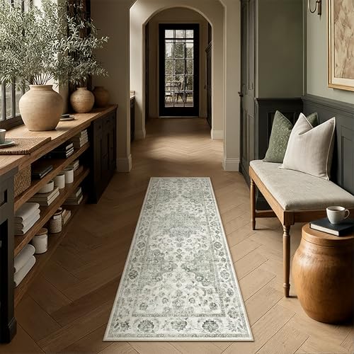 Washable Neutral Green Kitchen Runner Rug Set of 3 - color: Neutral | Green, size: 20"x32"+20"x48"+30"x50"