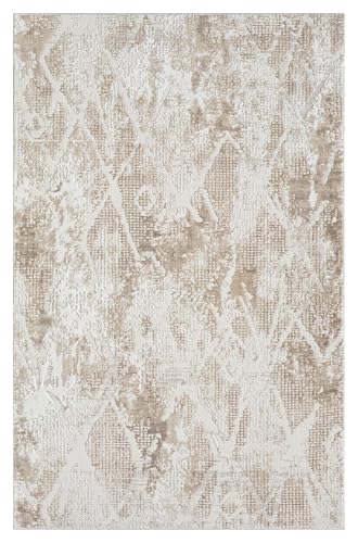 4x6 Beige Modern Geometric Area Rug for Living Room, Bedroom - color: 1003 - Beige, size: 4' x 6' (Rectangular)