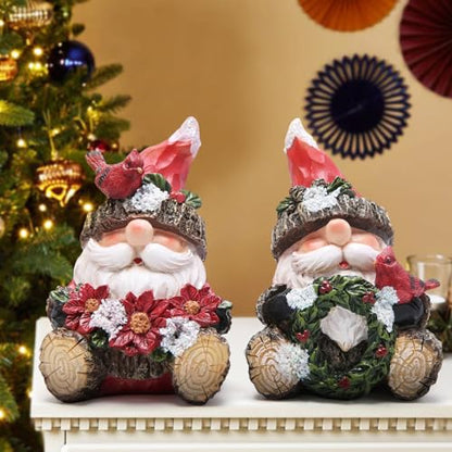 Hodao 2PCS Christmas Santa Figurines, Handmade Woodcut Xmas Holiday Decor - color: Red-2