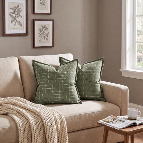 AVOIN colorlife Olive Green Flange Edge Throw Pillow Covers 26x26 Inch 2PC - color: Olive Green, size: 26" x 26" (Pack of 2)